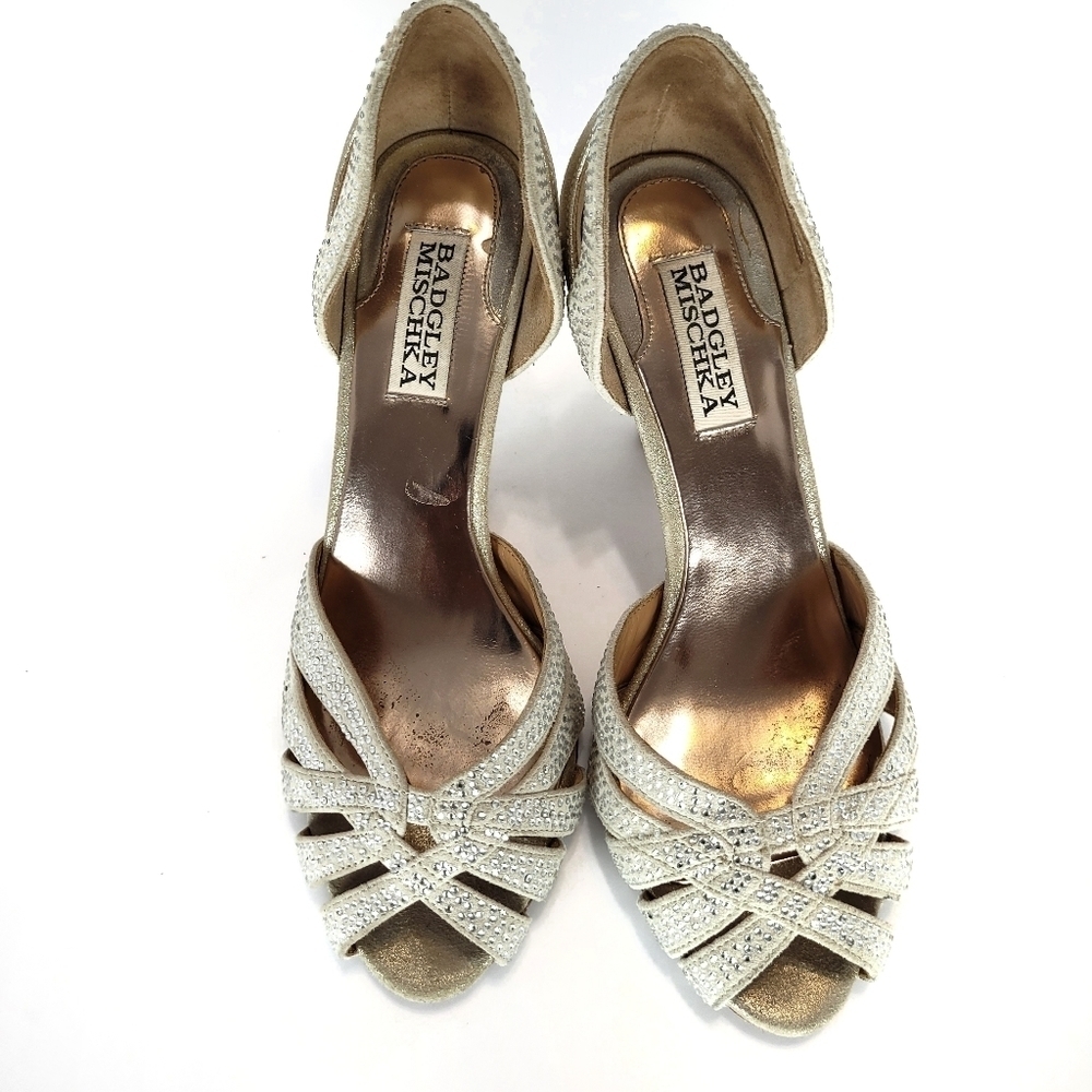 Badgley Mischka Tatiana crystal studded leather heels
